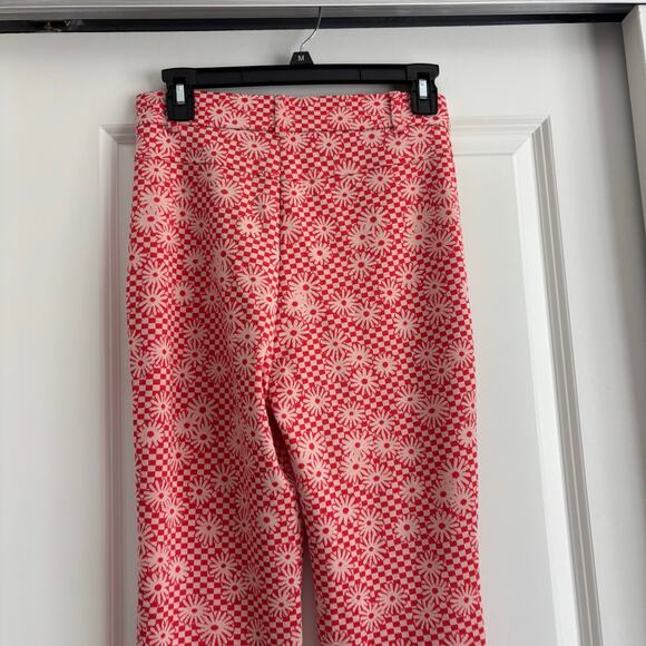 Zara Women’s Orange Daisy Print Flare Pant Sz S Split Hem Retro 70s Boho - Picture 4 of 13